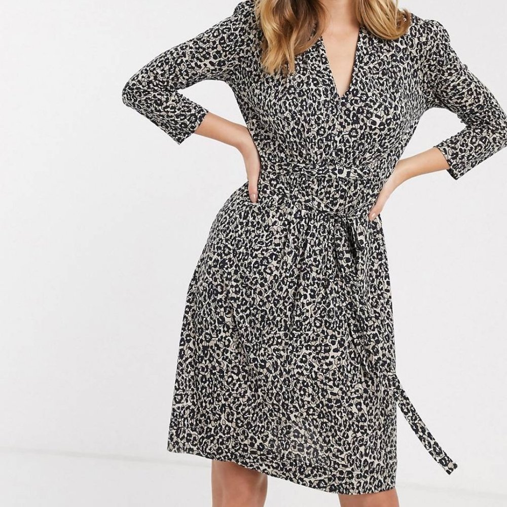 Brand New French Connection UK Sabbia Leopard Print Midi Wrap Dress